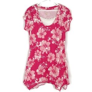 Copper Key Tunic Top Girls Size 12 Pink Hibiscus Floral Glitter Handkerchief Hem